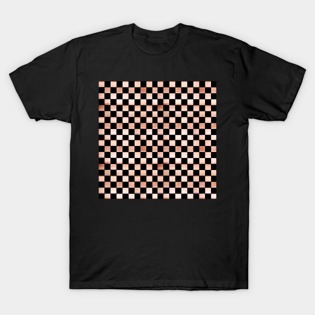 Black and Beige Checkered Wood Texture T-Shirt by Lucy